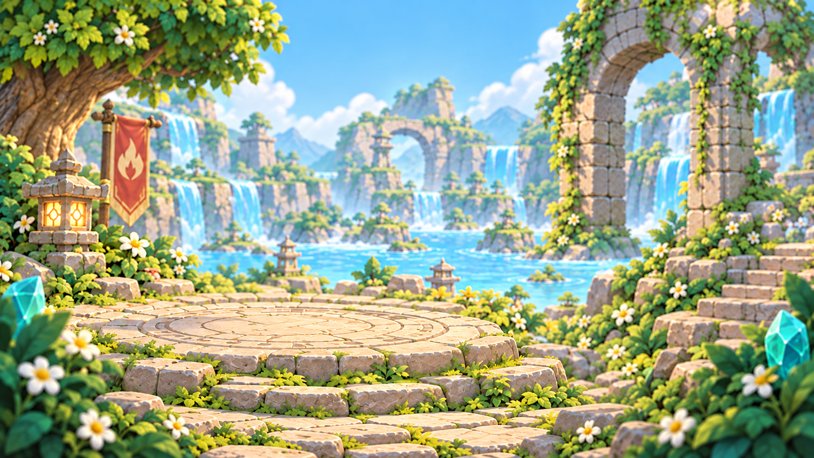 Cenário do jardim elemental de Primal Pals